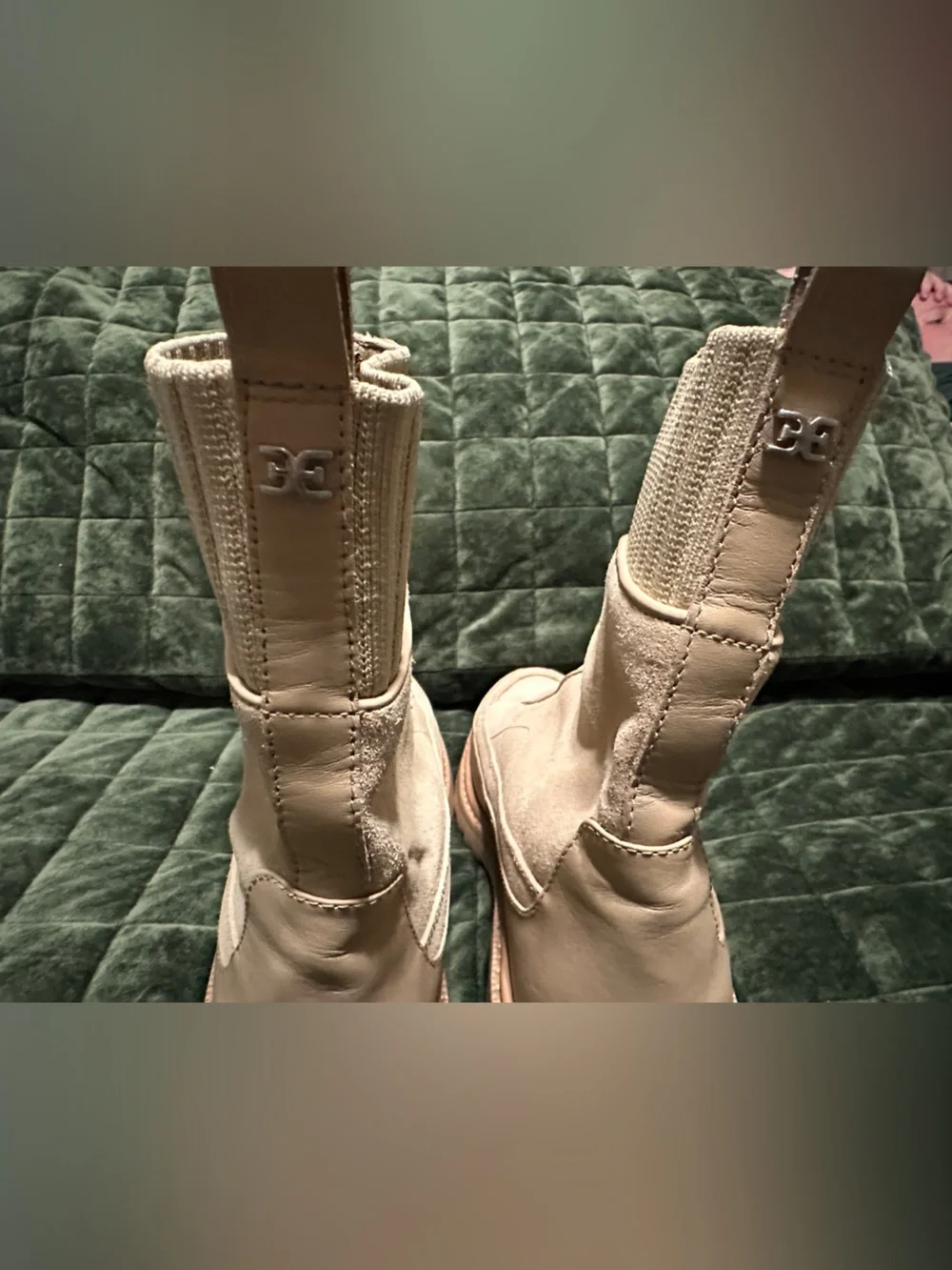 Sam Edelman Beige Front-Zip Chunky Sole Ankle Boots